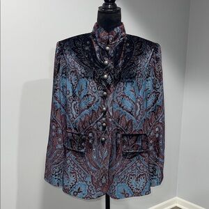 Ellen Tracy size 14 Women’s Blazer Jacket Paisley Velvet Jacquard Rayon Silk NEW